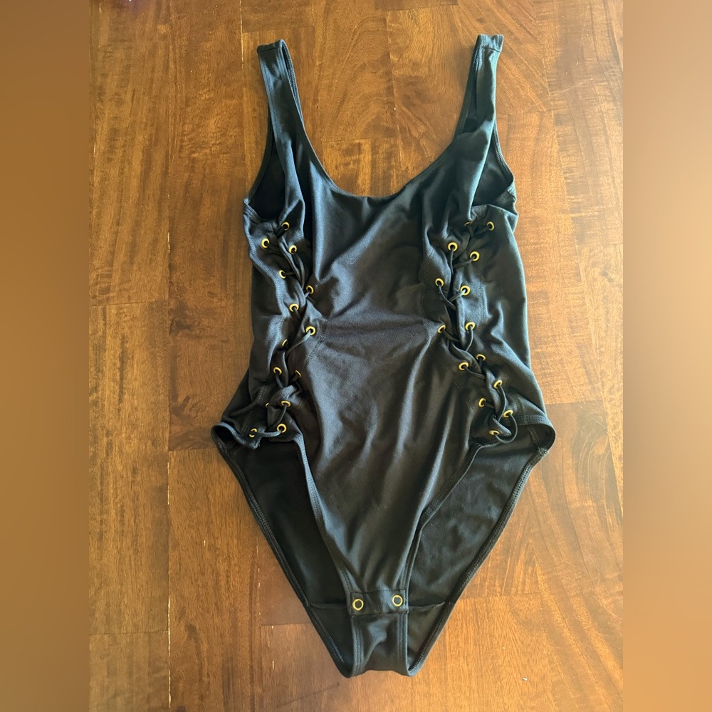 Black Lace-Up body suit top with corset sides